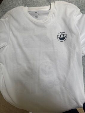 adidas White Tennis Tee with Navy Smiley Logo